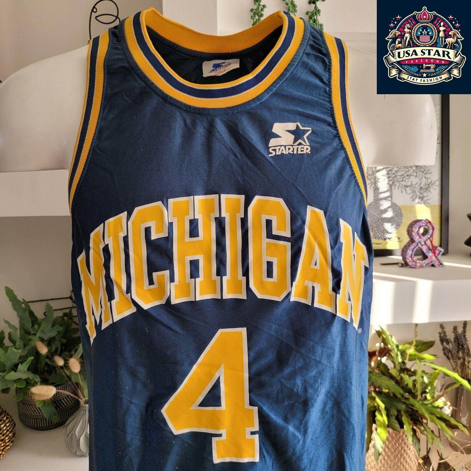 Vintage Michigan Wolverines Jersey Starter 4 Chris Webber Size 48 Large Pre - Owned Classic - USASTARFASHION