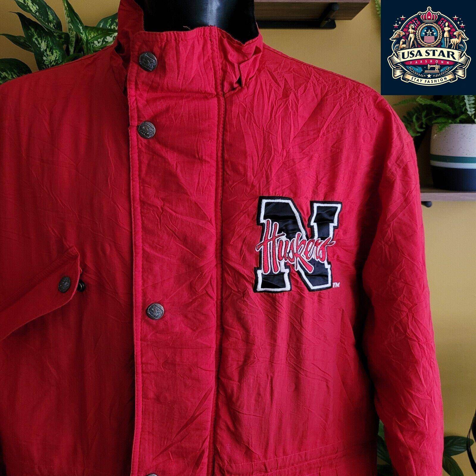 Vintage Starter Jacket Nebraska Cornhuskers Red Parka Men's L NCAA Team Spirit Wear - USASTARFASHION