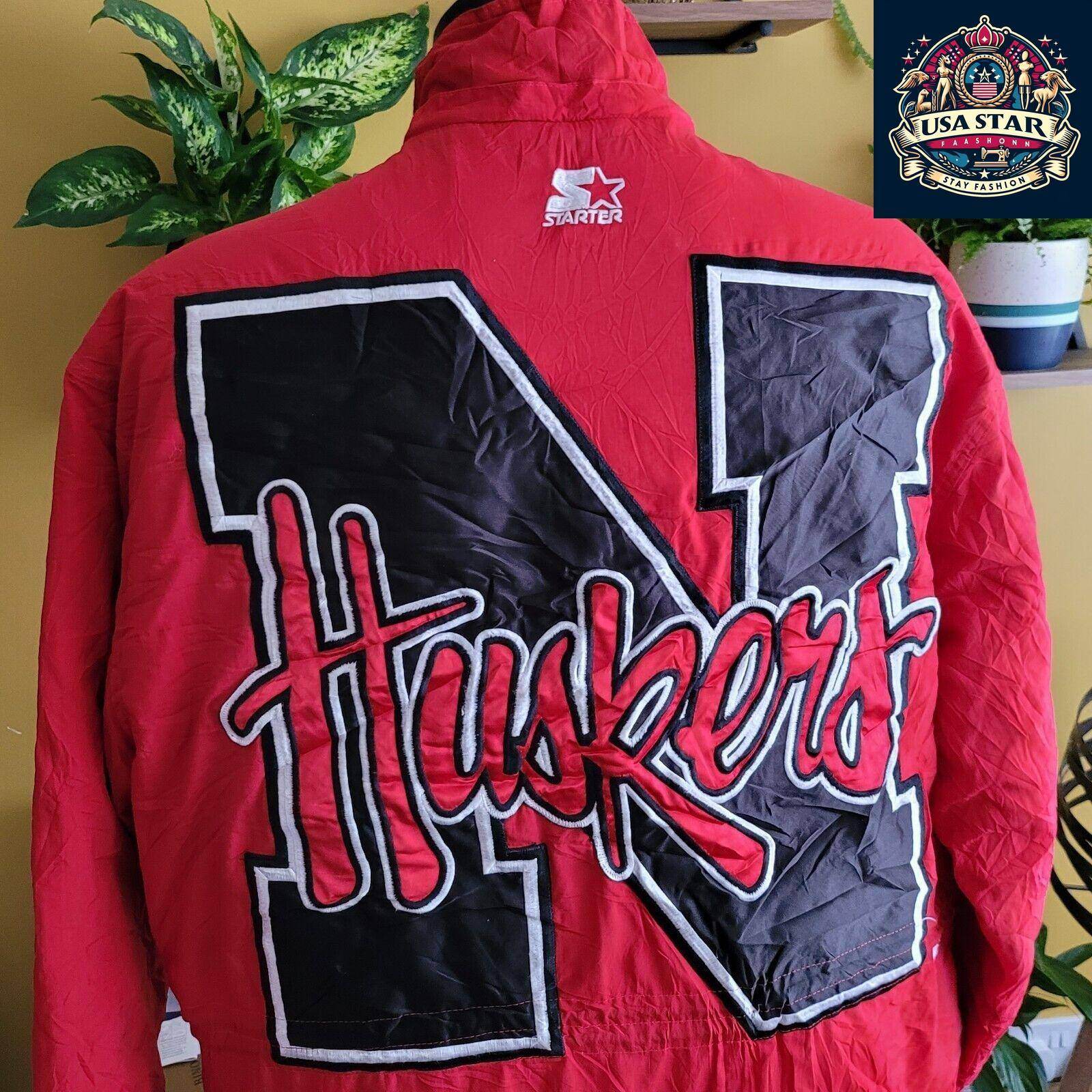 Vintage Starter Jacket Nebraska Cornhuskers Red Parka Men's L NCAA Team Spirit Wear - USASTARFASHION