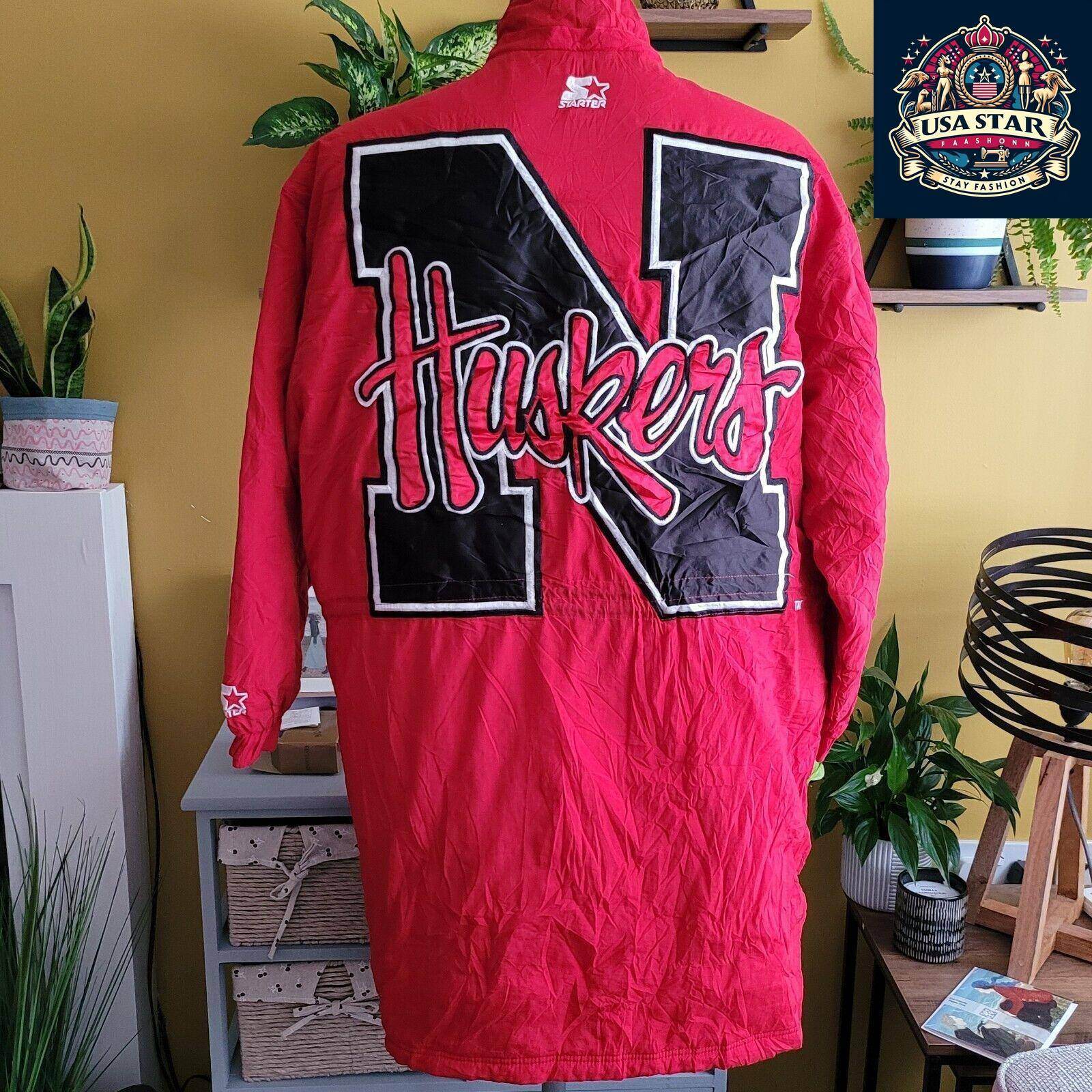 Vintage Starter Jacket Nebraska Cornhuskers Red Parka Men's L NCAA Team Spirit Wear - USASTARFASHION