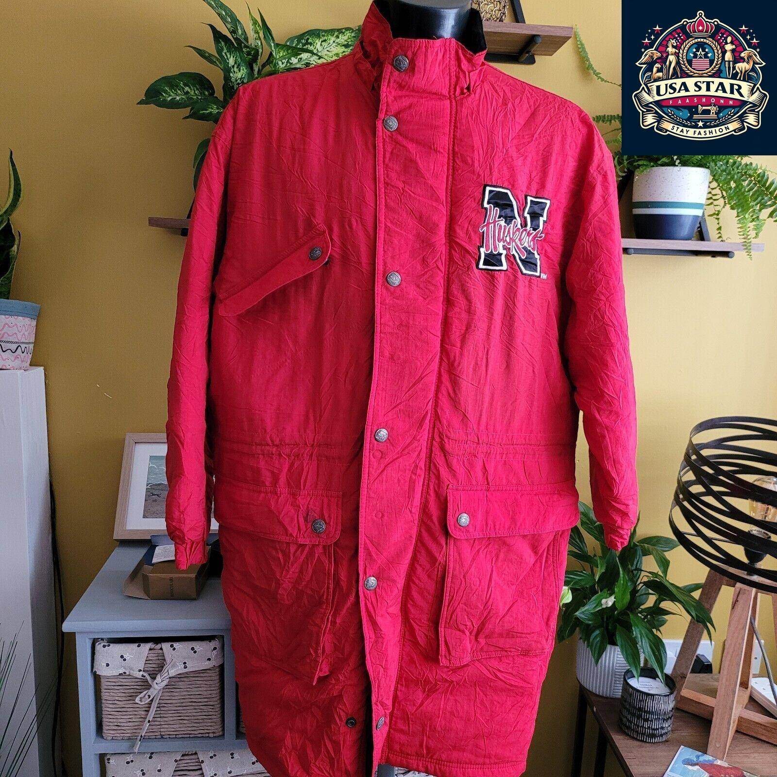 Vintage Starter Jacket Nebraska Cornhuskers Red Parka Men's L NCAA Team Spirit Wear - USASTARFASHION