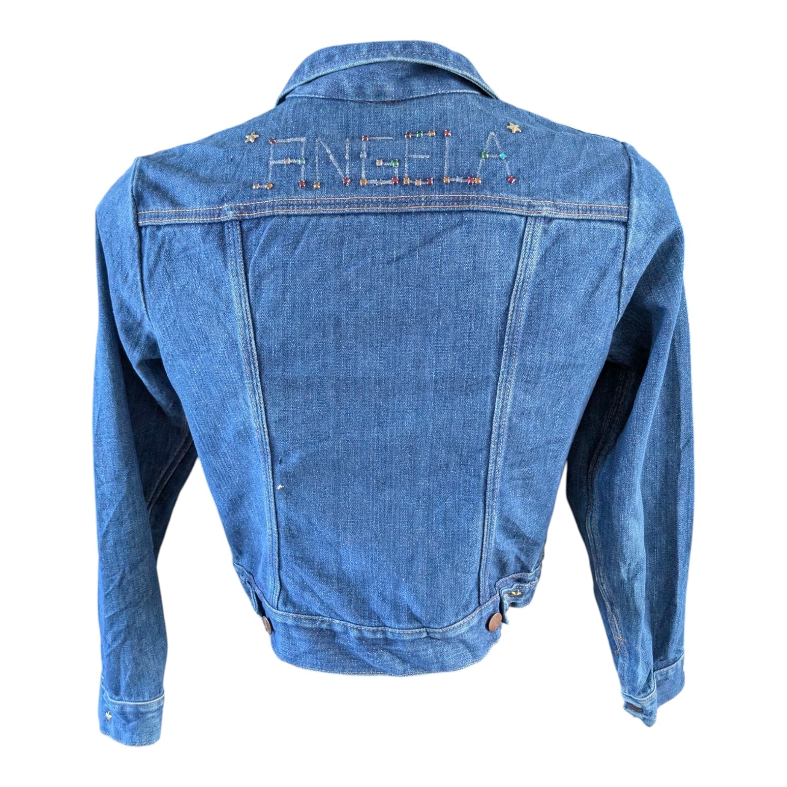 Vintage Wrangler Girls Denim Jacket Kids Large Age 8 - 10 Embellished Stars Blue - USASTARFASHION