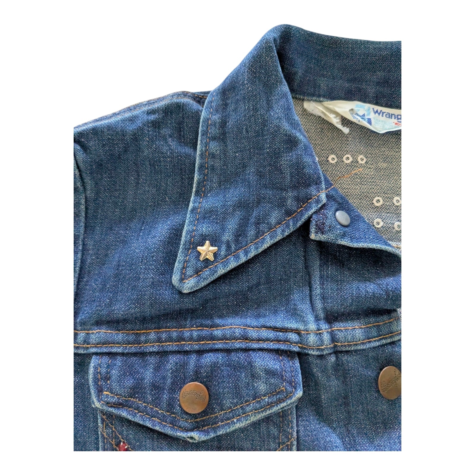 Vintage Wrangler Girls Denim Jacket Kids Large Age 8 - 10 Embellished Stars Blue - USASTARFASHION