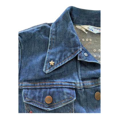 Vintage Wrangler Girls Denim Jacket Kids Large Age 8 - 10 Embellished Stars Blue - USASTARFASHION