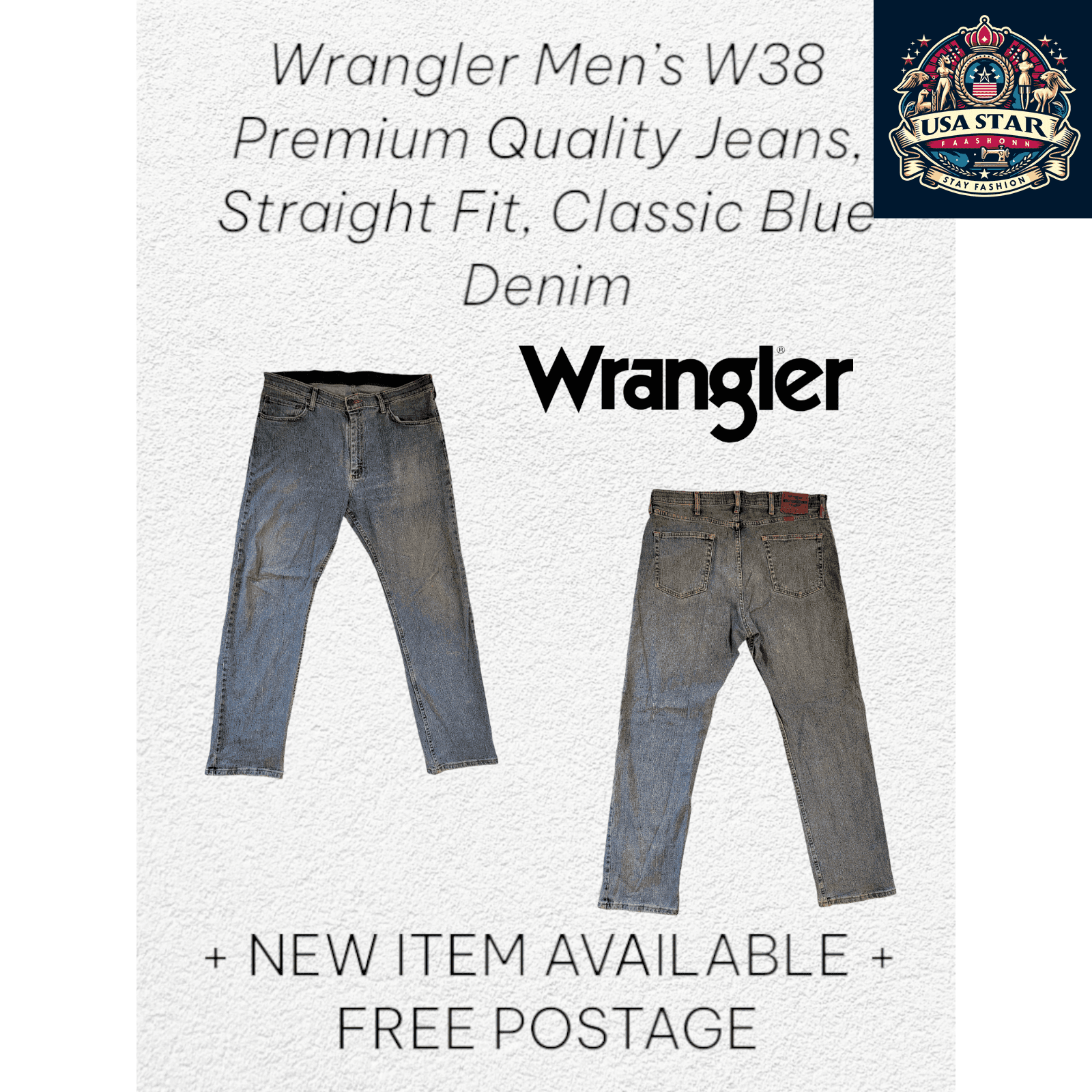 Vintage Wrangler Jeans Men W38, Premium Quality Straight Fit in Classic Blue Denim - USASTARFASHION