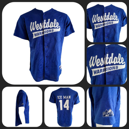 Westdale Warriors Baseball Jersey - Authentic Majestic Ice Man 14 in Medium, Breathable Mesh - USASTARFASHION
