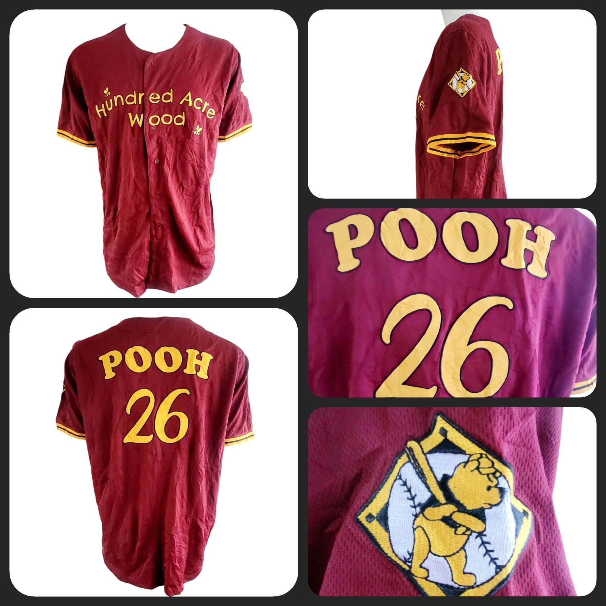 Winnie The Pooh Jersey 2X Red Baseball Style With Embroidered Pooh 26 And Hundred Acre Wood Design - USASTARFASHION