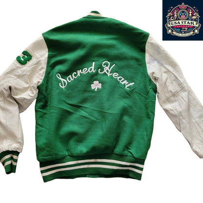WOOL Vintage Holloway Varsity Jacket S 90s USA Made Green Snap Leather Sleeves - USASTARFASHION