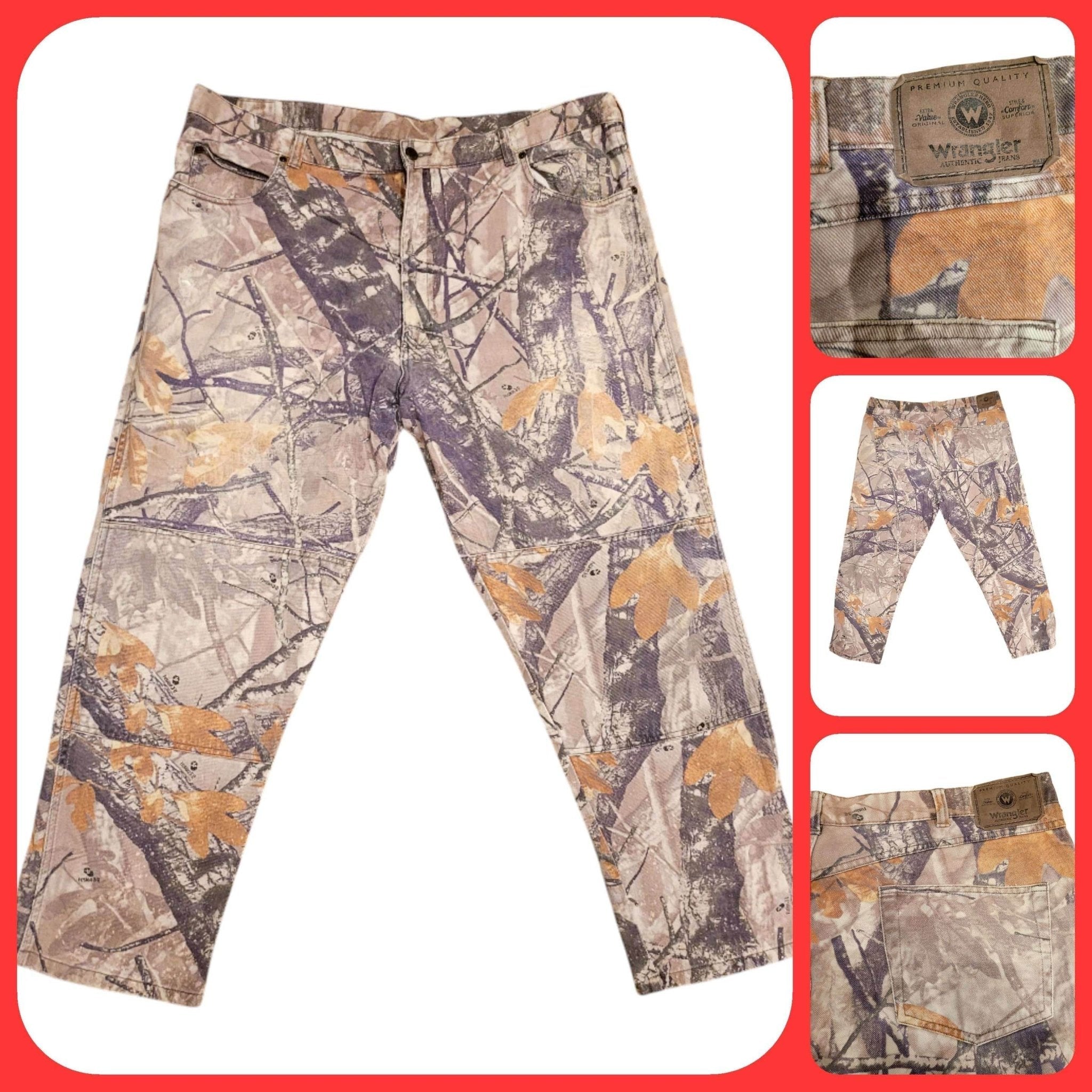 Wrangler Camo Jeans 42x30 Relaxed Fit, 100% Cotton, Durable Construction for Outdoor Activities - USASTARFASHION