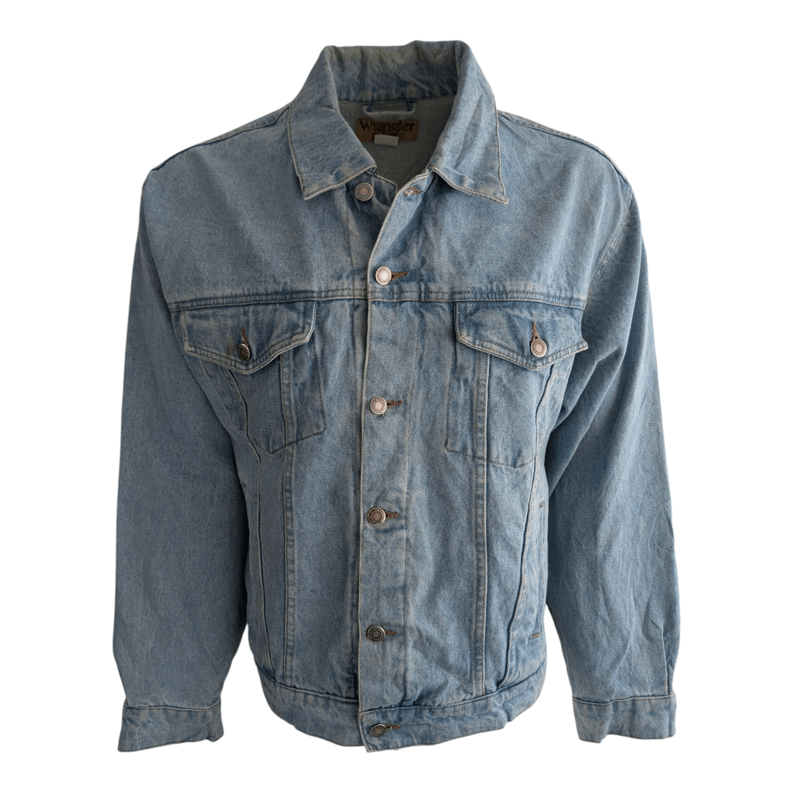 Wrangler Hero Men’s Denim Trucker Jacket Blue 100% Cotton Size L Large - USASTARFASHION