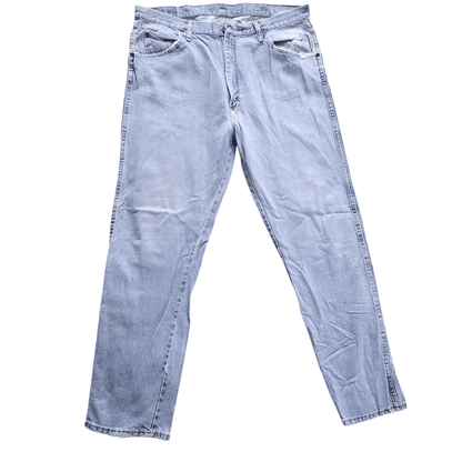 Wrangler Jeans Men's Regular Fit W36 x L32 Light Blue Denim with Distressed Details - USASTARFASHION