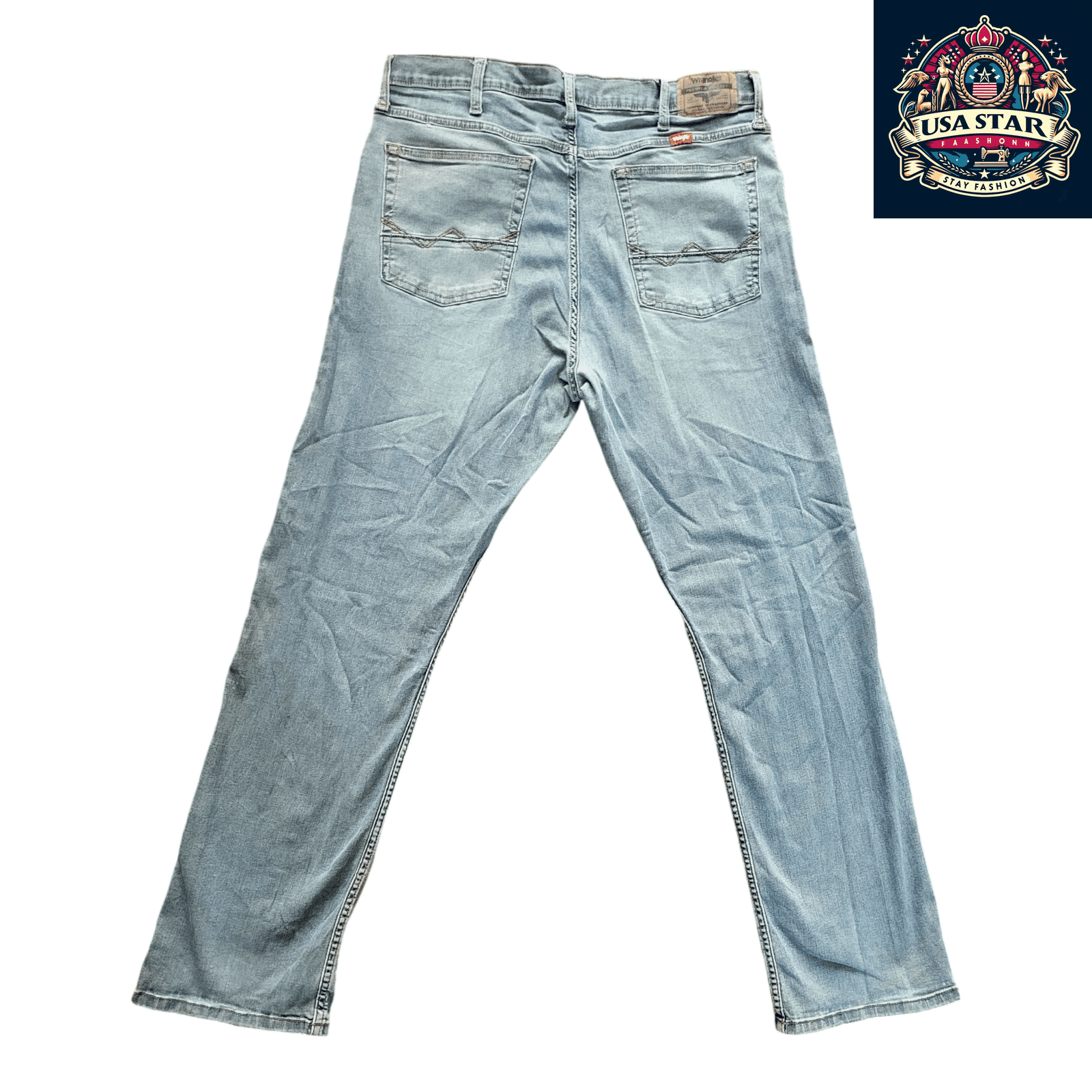 Wrangler Men's Jeans Relaxed Bootcut W36 x L32 Light Blue Denim, Grade A/B, Pre - Owned - USASTARFASHION