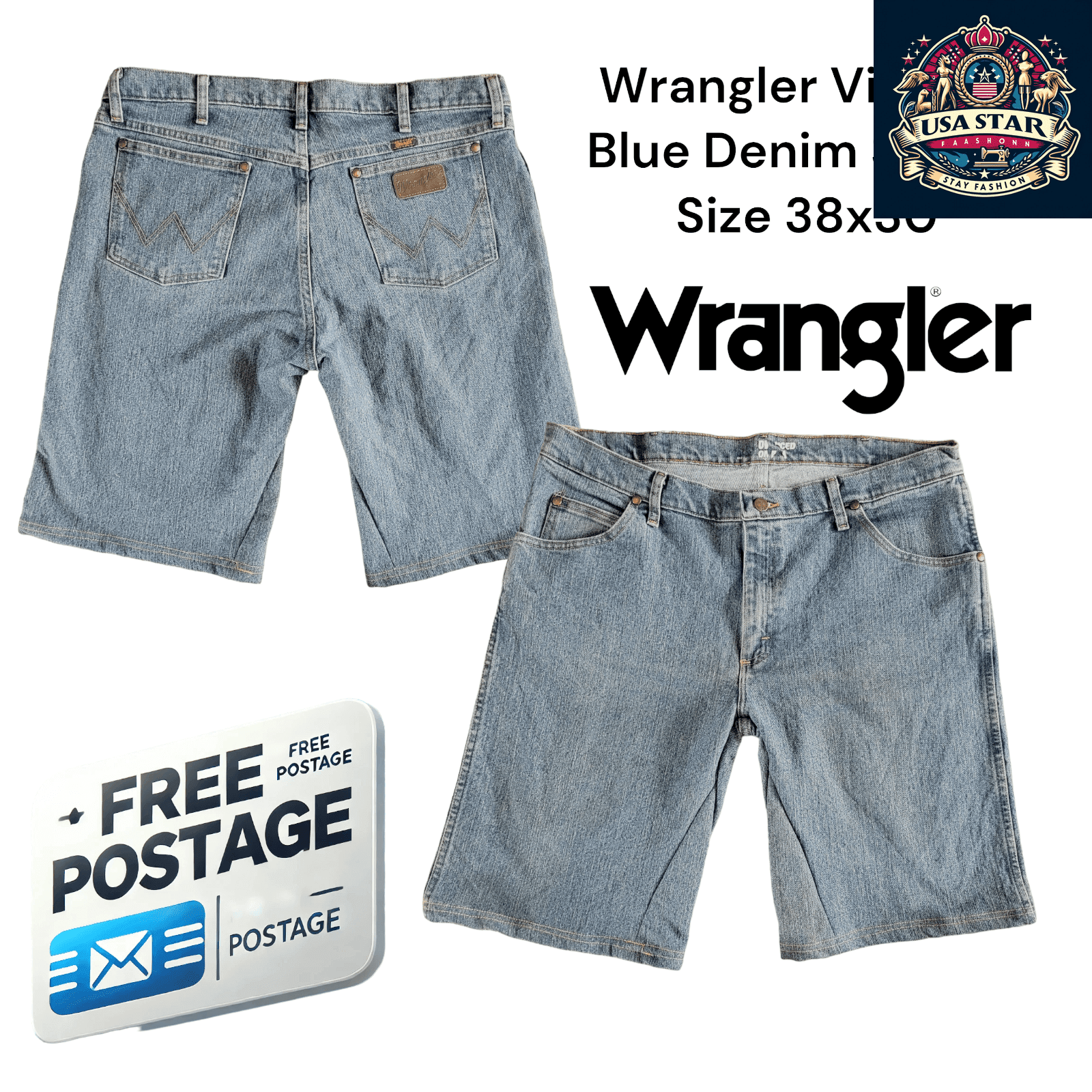 Wrangler Vintage Blue Denim Shorts Size 38x30 - Durable, Comfortable, Classic Style for All Occasions - USASTARFASHION