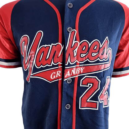 Yankees Granby Baseball Jersey 24 Size L Grade A - Red/Navy Button - Up - USASTARFASHION